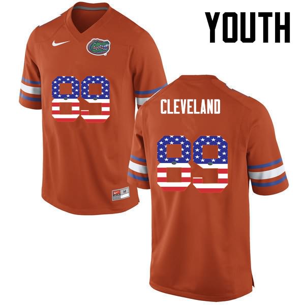 Youth NCAA Florida Gators Tyrie Cleveland #89 Stitched Authentic USA Flag Fashion Nike Orange College Football Jersey IZD0565CK